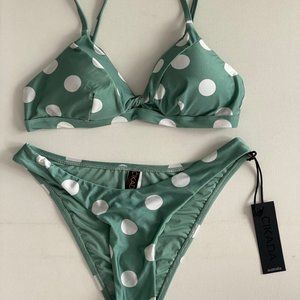 CIKADA Swim Polka Dot Bikini Set Green / White